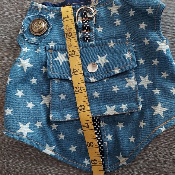 Pet Dog Cat Denim Vest w/ Stars Puppy Dog Harness And Leash Set - Picture 9 of 10